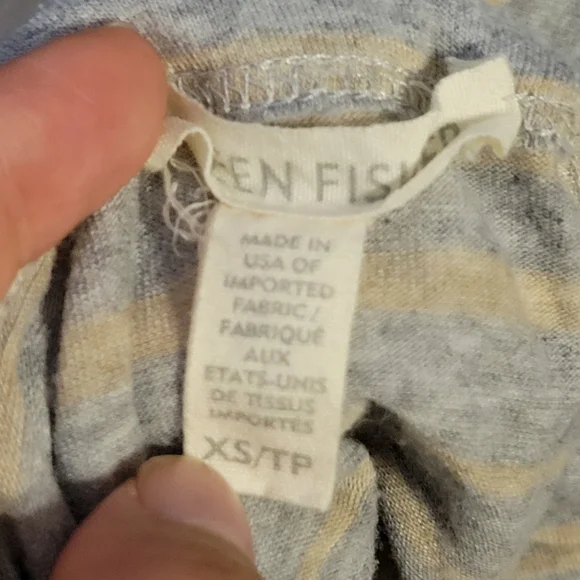 Eileen Fisher Gray Striped 3/4 Sleeve Top - Picture 6 of 7